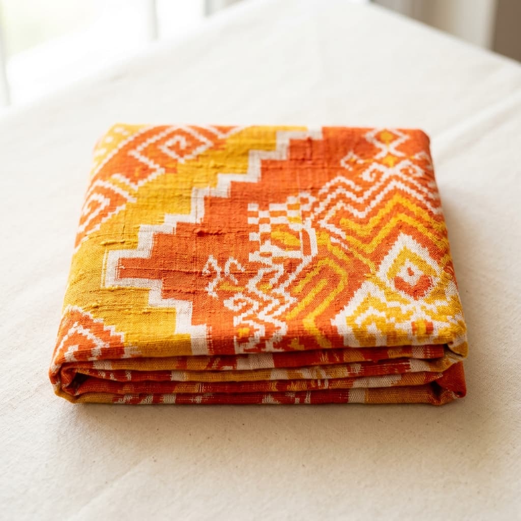 Ikat Cotton Cut Piece — Sunrise Geometric — Cotton Cut Piece handwoven by artisans from Bargarh, Odisha. Pure Handloom Cotton. Available at Ambika Handloom.