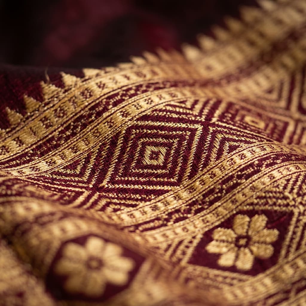 Raktapadma — The Red Lotus — Traditional Ikat handwoven by artisans from Bargarh, Odisha. Pure Tussar Silk. Available at Ambika Handloom.