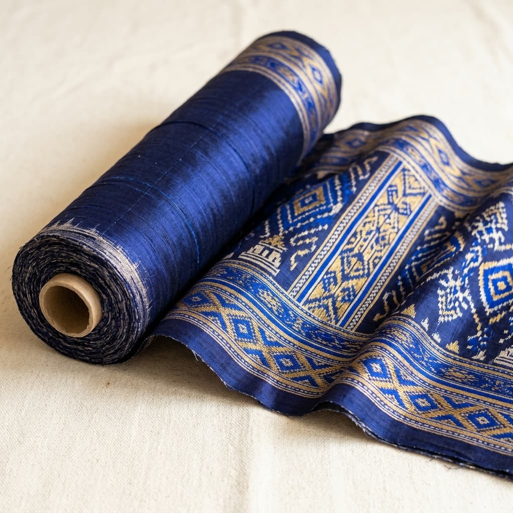 Sambalpuri Silk Cut Piece — Royal Indigo — Silk Cut Piece handwoven by artisans from Sonepur, Odisha. Pure Mulberry Silk. Available at Ambika Handloom.