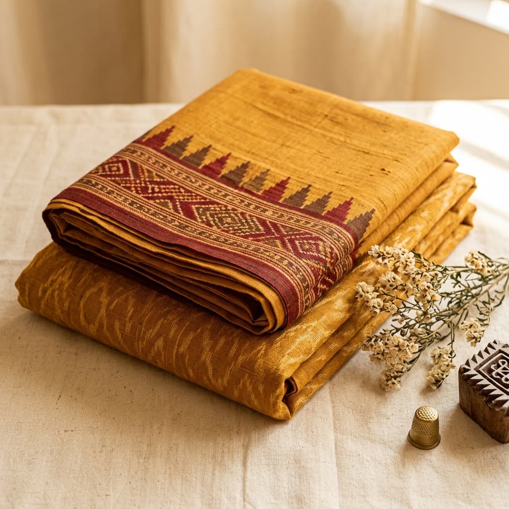 Ikat Cotton Dress Material — Golden Temple | Dress Material | Ambika Handloom Ikat Cotton Dress Material — Golden Temple — Dress Material handwoven by artisans from Boudh, Odisha. Pure Cotton. Available at Ambika Handloom.
